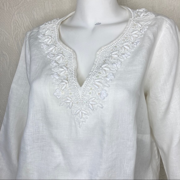 Talbots Beaded White Linen Tunic - Picture 4 of 10